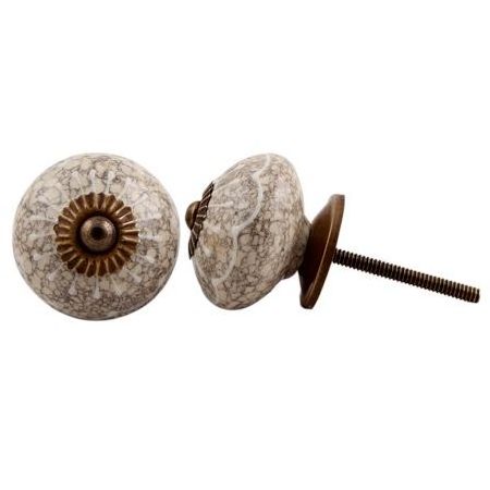 Ceramic Single Hole Knobs Cream Wardrobe Pulls Wheel Crackle Kitchen Cabinet Door Handles Mid Century Drawer 3.81 cm CRACK-157