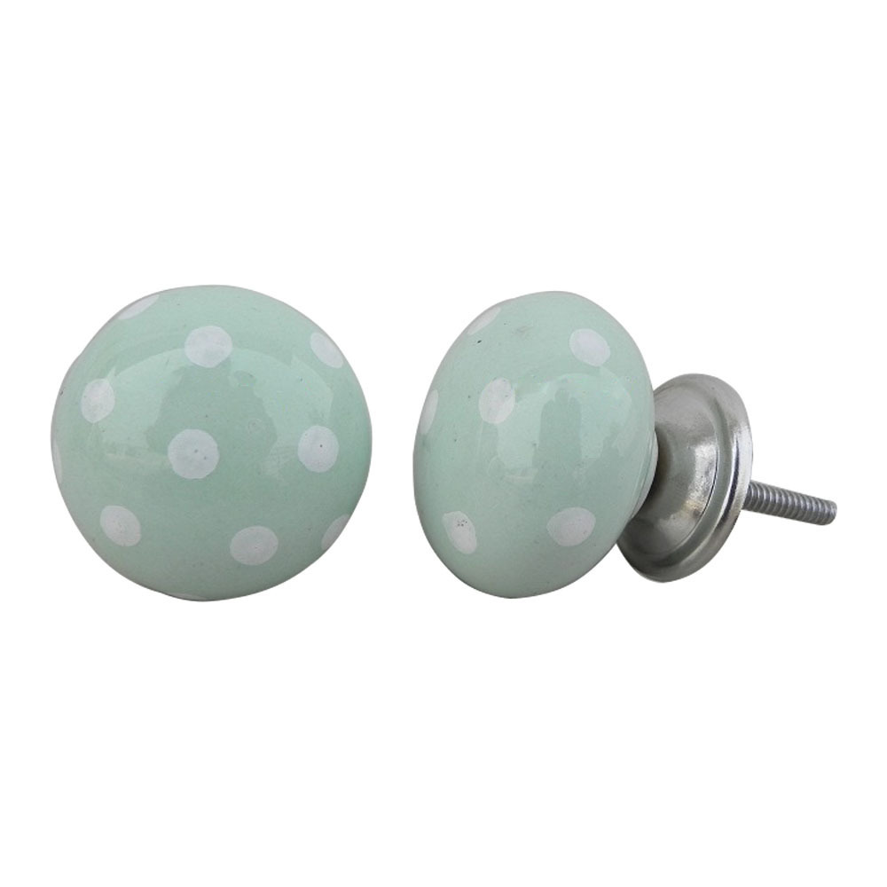 Handmade Green Cabinet Knobs Polka Dot Wardrobe Knobs and Pulls White Dot Furniture Hardware DCK-77 Wholesale