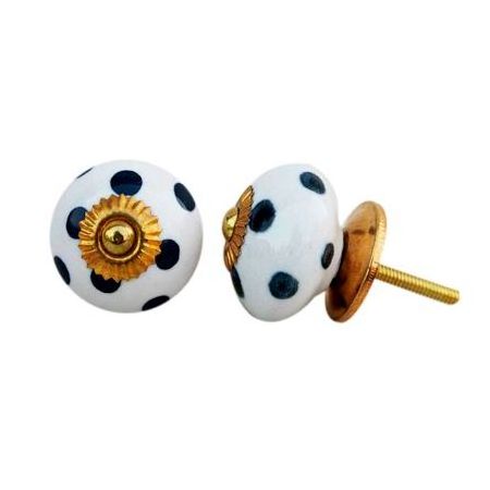 Wholesale Ceramic Cupboard Door Knobs White Cabinet Pulls Polka Dot Dresser Handles and Knobs DCK-37