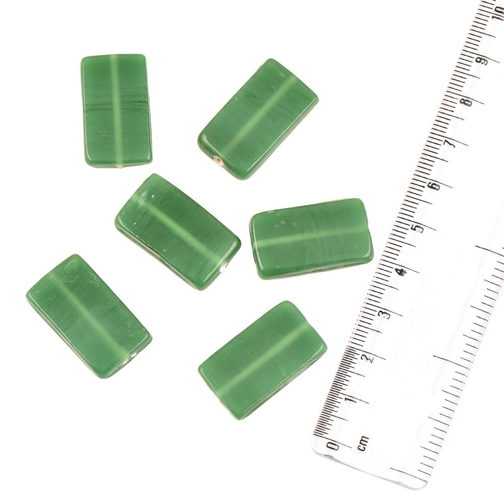 Wholesale Handmade Designer Dark Green Rectangular Shape Glass Loose Beads For Jewelry Making (12 in Pack) NGB-D08