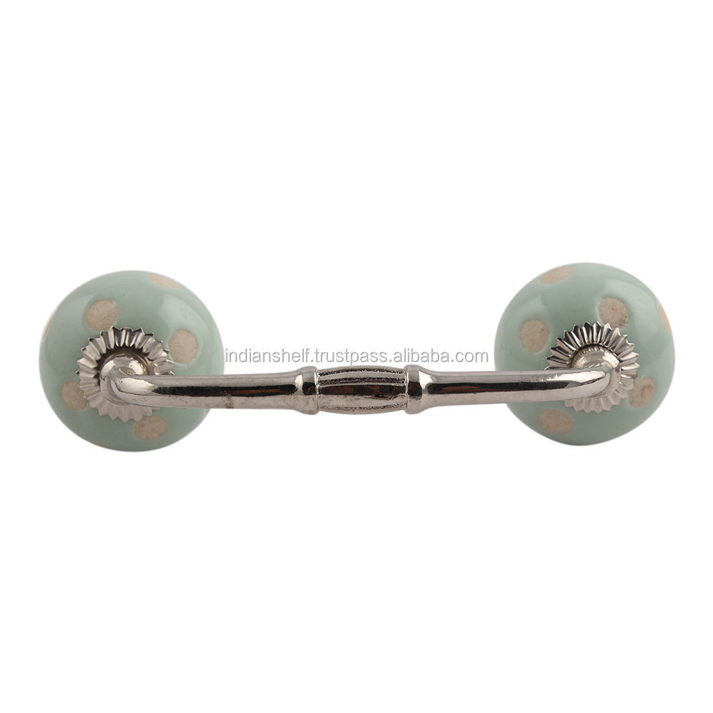 Bulk Decorative Sage Green Ceramic Bridge Door Handles Home Decor Cabinet Pulls For Kitchen 4 Inches New Design BH-108