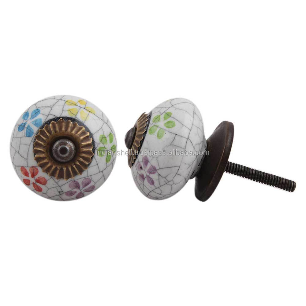 Wholesale Ceramic Drawer Round Knobs Multicolor Floral Cupboard Knob and Pulls in Bulk Crackle Dresser Knobs CRACK-105