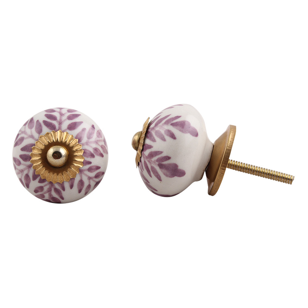 Handmade Designer Purple Ceramic Floral Drawer Knobs Dresser Cabinet Pulls Kitchen Cupboard Door Handles 3.81 cm CK-1255