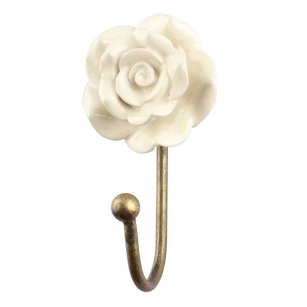 Handmade Premium Decorative Cream Rose Hooks Flower Wall Hangers Holders Hanging Coat Key Towel Clothes Heavy Duty Wholesale