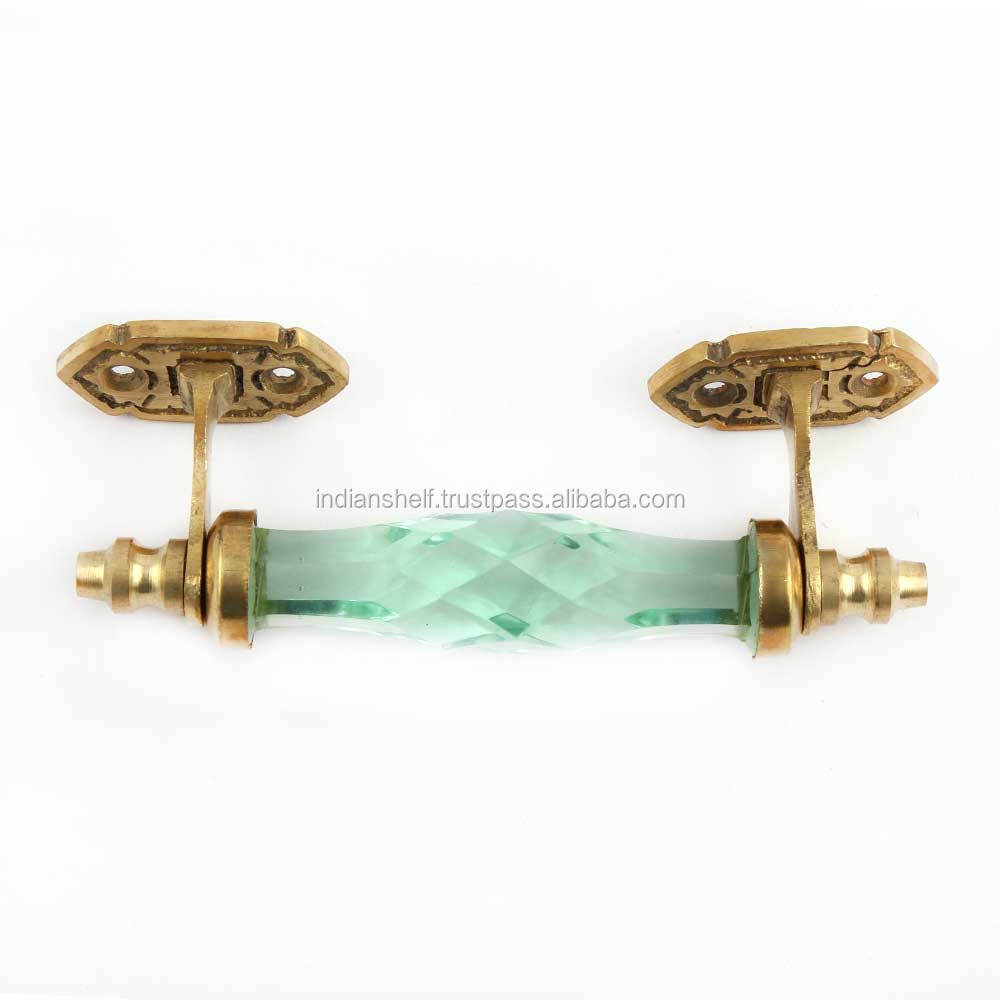 Handmade Bulk Decorative Green Glass Cut Small Door Handles Home Decor Cabinet Pulls For Kitchen 6 Inches New Design  GH-19