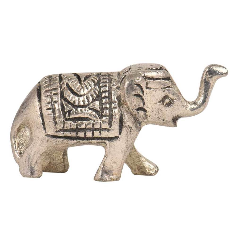 Handmade Silver Brass Incense Holder Standing Elephant Figurine Sculpture With Trunk Up Statue Statement Pieces Decor Gift Items