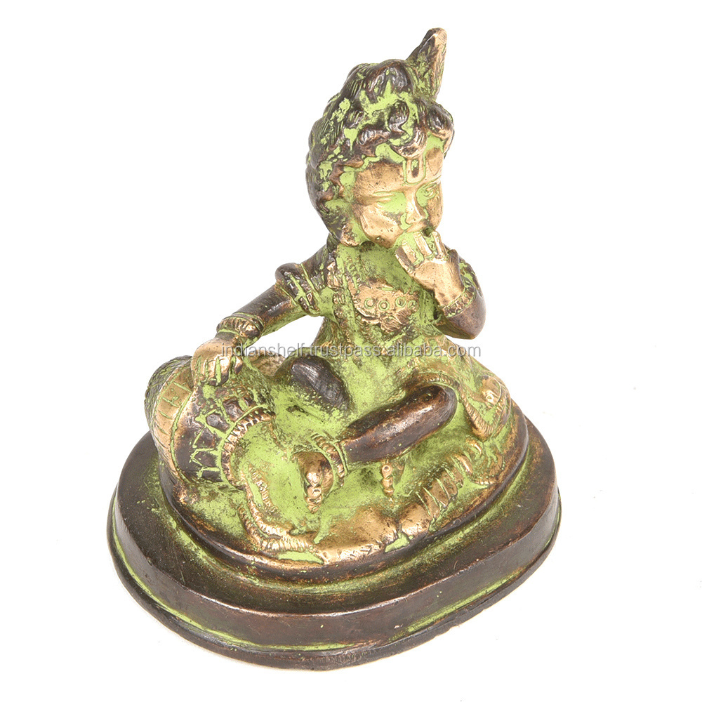 Handmade Decorative Baby Krishna Statue Brass Idol Hindu Art Sculptures Figurine Home Decor Gift Items 3 x 3.5 Inches SMG-493