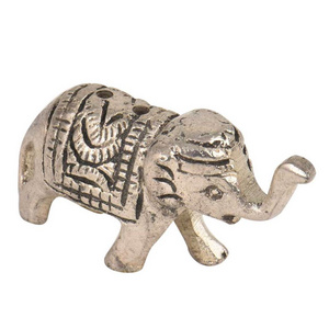 Handmade Silver Brass Incense Holder Standing Elephant Figurine Sculpture With Trunk Up Statue Statement Pieces Decor Gift Items