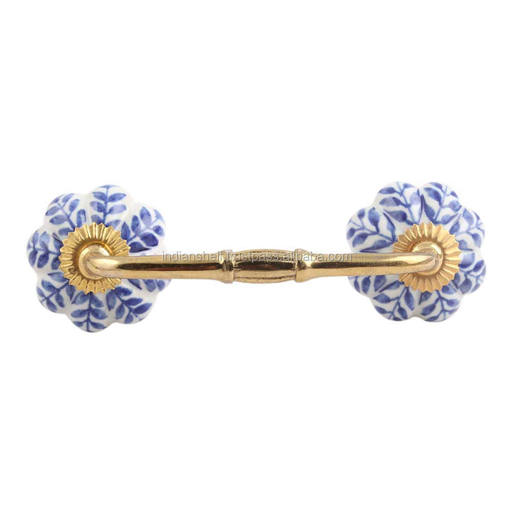 Handmade Bulk Decorative Blue Ceramic Bridge Door Handles Home Decor Cabinet Pulls For Kitchen 4 Inches New Design BH-104