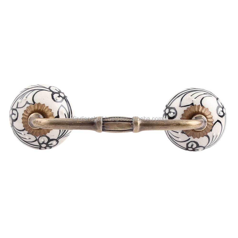 Handmade Bulk Decorative White Ceramic Bridge Door Handles Home Decor Cabinet Pulls For Kitchen 4 Inches New Design BH-44