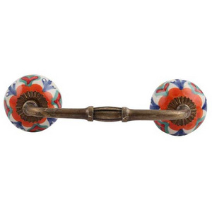 Handmade Wholesale Decorative Orange Ceramic Floral Bridge Door Handles Home Decor Cabinet Pulls For Kitchen 4 Inches BH-225