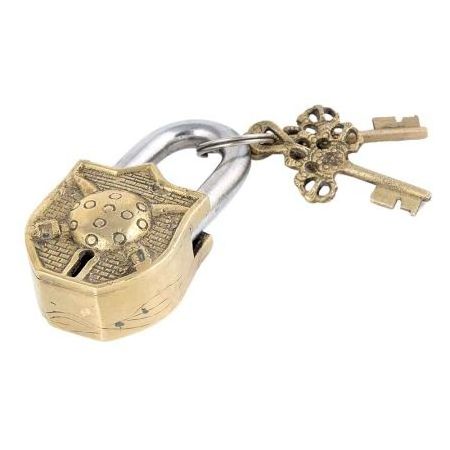 High Quality Handmade Golden Brass Dhal Talwar Design Padlock With 2 Key Main Door Cabinet door Modern Security Lock LC-55