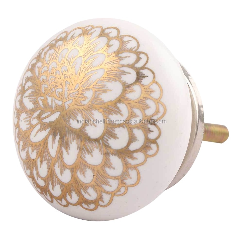 Bulk Ceramic Kitchen Cabinet Hardware Gold Door Pulls Flower Draw Knobs Mid Century 3.81 cm CK-1418 New Design