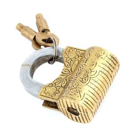 High Quality Handmade Brass Floral Design Handcuff Lock With 2 Key Main Door Cabinet Door Modern Security Lock LC-57 Wholesale