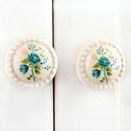 Bulk Handmade High Quality Cream Ceramic Floral Drawer Knobs Dresser Cabinet Pulls Kitchen Cupboard Door Handles CK-1174