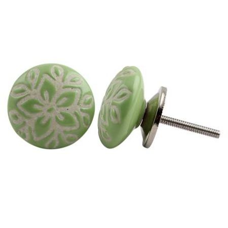 Wholesale Ceramic Cabinet Knobs Green Wardrobe Pulls Etched Farmhouse Drawer Knobs and Pulls CK-1339