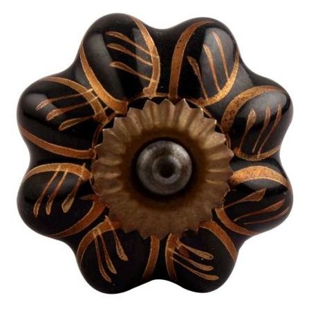 Wholesale Ceramic Vintage Knobs Black Shabby Chic Pulls Leaf Pumpkin Dresser Door Pull 4.44 cm CK-1410