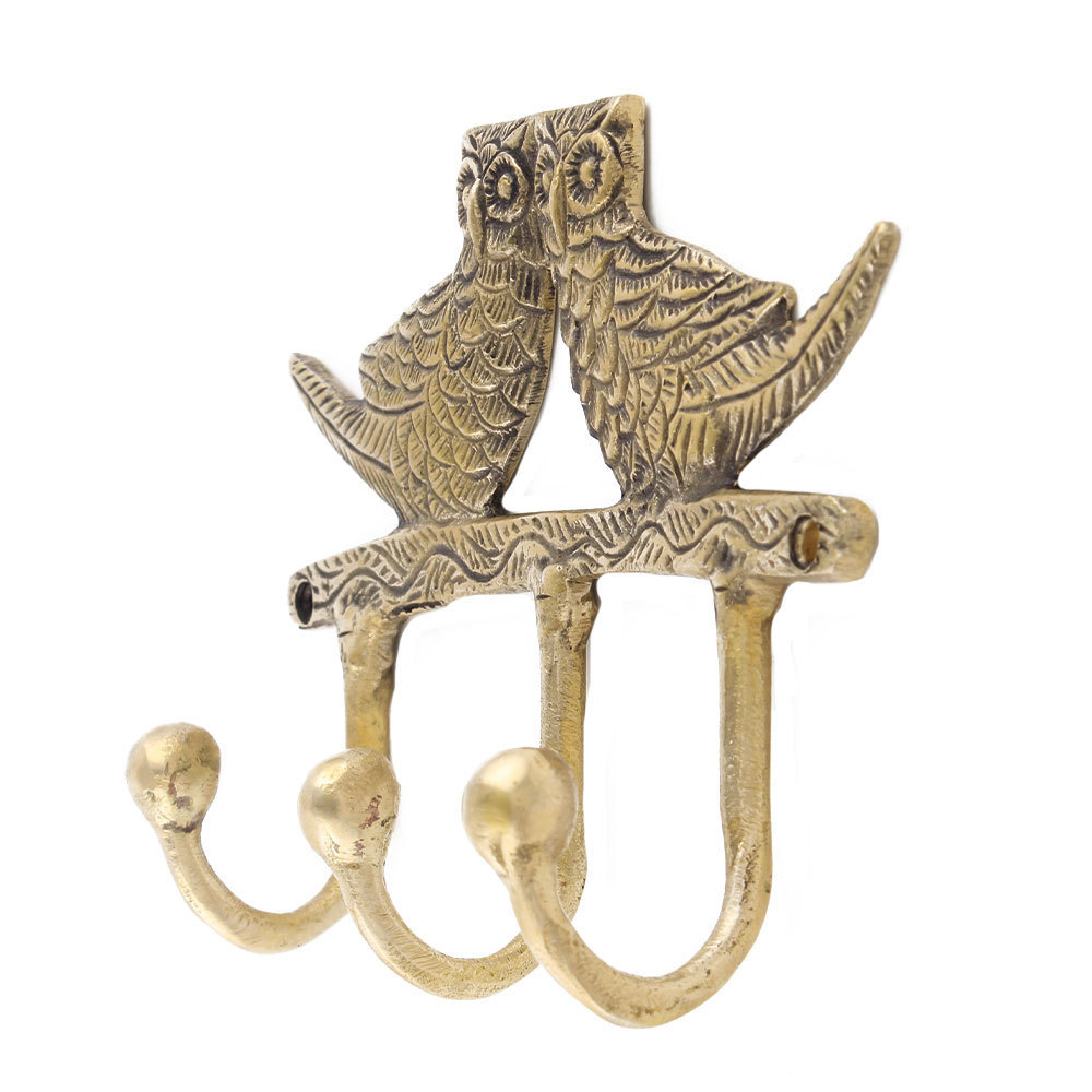 Handmade Decorative Golden Brass Owl Design Wall Hook Key Holders Hanging Clothes Utility Hat Mug Utensils Bathroom Wholesale