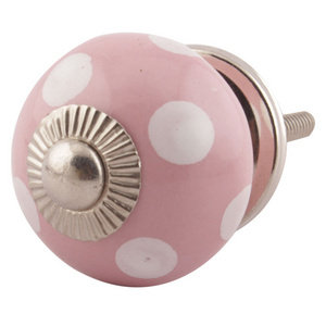 Bulk High Quality Pink Drawer Knobs Ceramic Dresser Cabinet Pulls Polka Dot Kitchen Cupboard Door Handles DCK-146