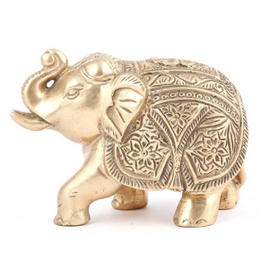 Handmade Golden Brass Elephant Figurine With Trunk Rolled Up Sculptures Figurine Statue Statement Pieces Decor Gift Items