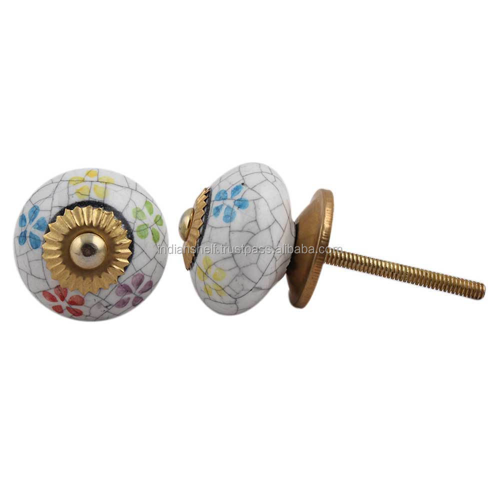 Wholesale Ceramic Drawer Round Knobs Multicolor Floral Cupboard Knob and Pulls in Bulk Crackle Dresser Knobs CRACK-105