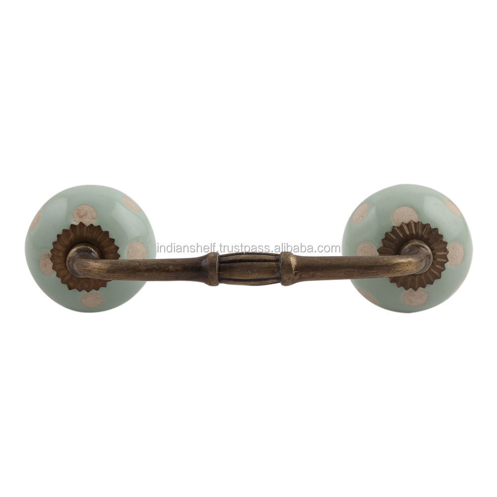 Bulk Decorative Sage Green Ceramic Bridge Door Handles Home Decor Cabinet Pulls For Kitchen 4 Inches New Design BH-108