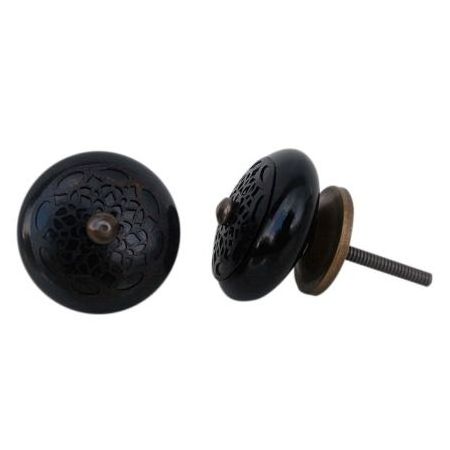 Wholesale Ceramic Door Knobs Black Kids Room Pulls Strewn Flat Bathroom Cabinets Handles and Pulls 3.81 cm CK-909