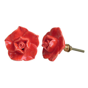 Wholesale Ceramic Cabinet Unique Knobs Red Dresser Pulls Rose Shape Door Knob Decorative Drawer Pull Handles 5.08 cm FCK-10