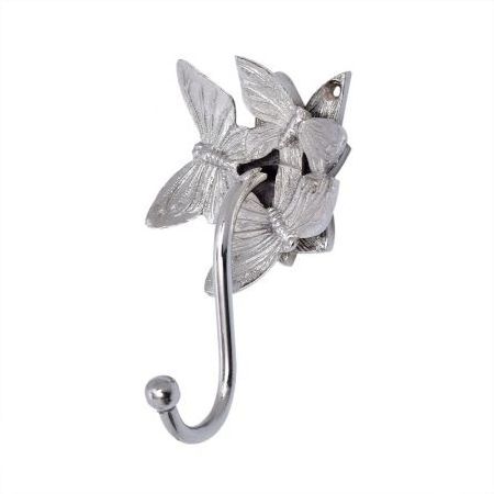 Handmade Luxury Traditional Silver Brass Butterfly Shaped Strong Wall Reusable Utility Hat Bags Keys Clothes Hooks Heavy Duty