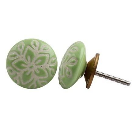 Wholesale Ceramic Cabinet Knobs Green Wardrobe Pulls Etched Farmhouse Drawer Knobs and Pulls CK-1339