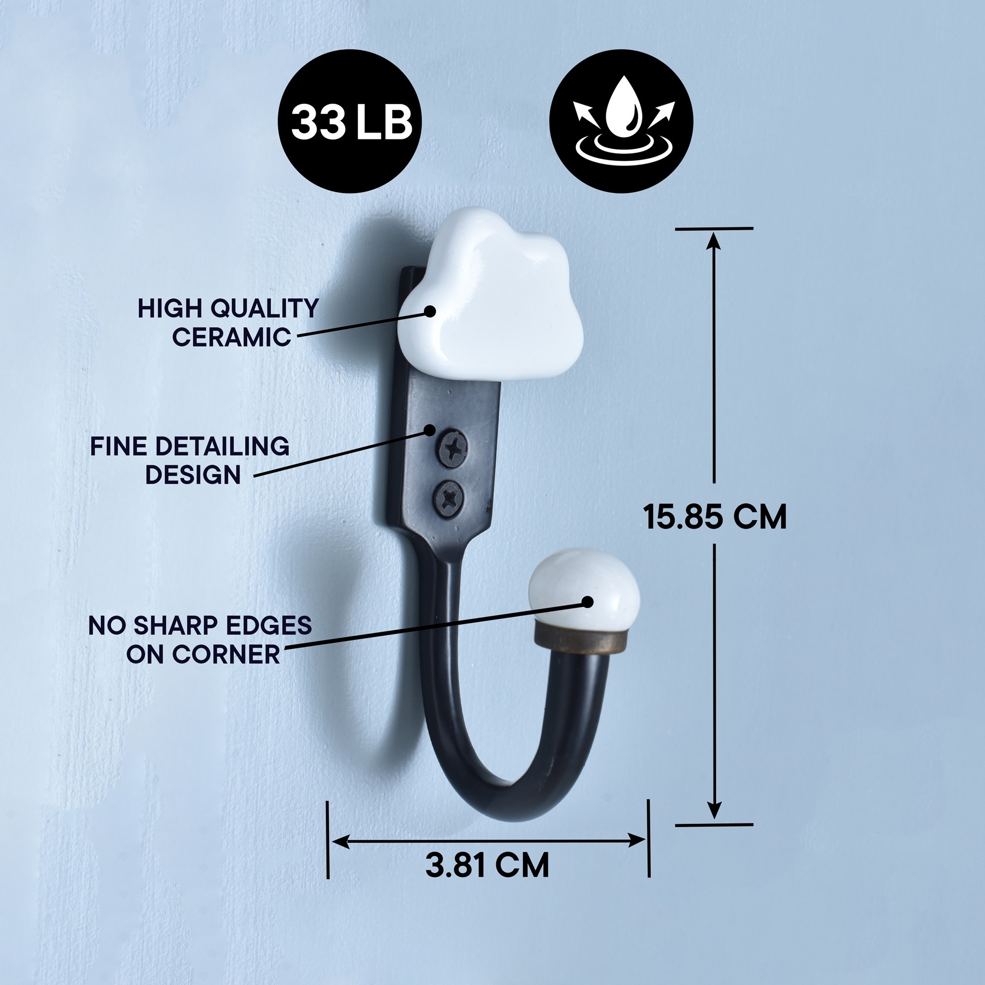 New Arrival Black Zinc Wall Mounted Hook White Ceramic Cloud Decorative Hanger High Quality Robe Hook Wholesale HK-2018-KID-40