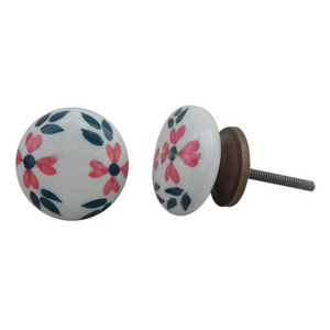 Wholesale Ceramic Knobs Green & Pink Decorative Pulls Floral Nursery Drawer Pull Handles Dresser Knobs  CK-557