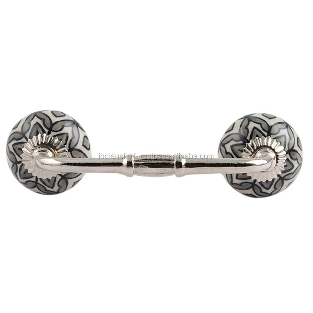 Handmade Bulk Traditional Grey Ceramic Bridge Door Handles Home Decor Cabinet Pulls For Kitchen 4 Inches New Design BH-35