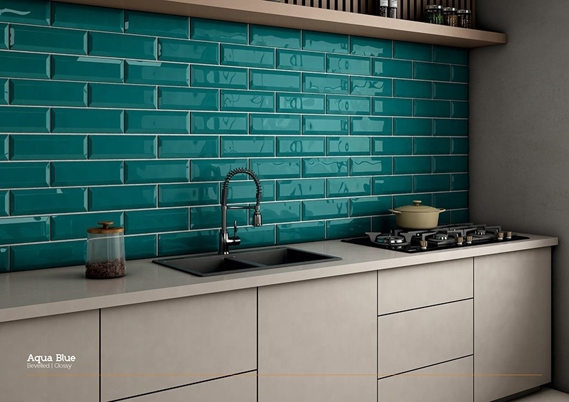 Wholesale price glossy/matt finish surface 100X300 mm Kitchen Backsplash aqua blue Glossy Ceramic Mosaic Subway Tile