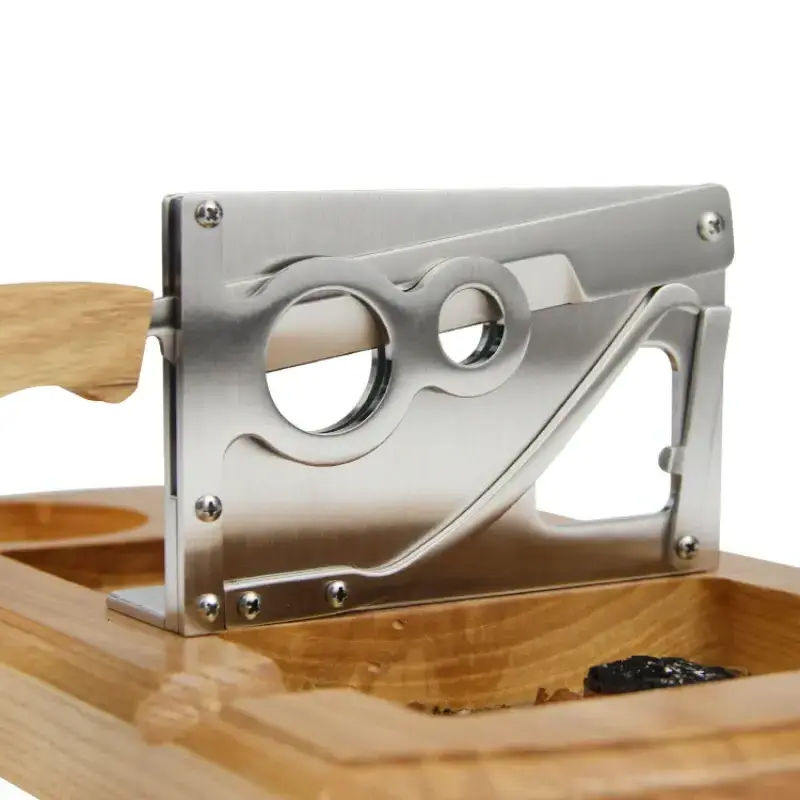 Cigar Cutter Table Oak Ashtray Sharp Cigar Cutting Double Bore Cedar Table Wood with Stainless Steel Knife Cigar Scissor