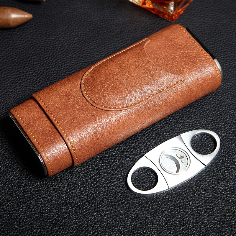 Portable Holster Hold 3 PCS Pack with Clipper Cigarette Cigar Case Moisturizing Tube with Cedar Wood Lined Travel Accessories