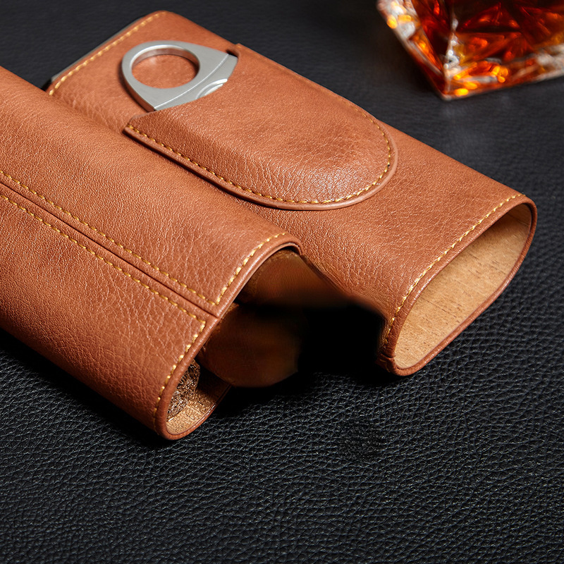 Portable Holster Hold 3 PCS Pack with Clipper Cigarette Cigar Case Moisturizing Tube with Cedar Wood Lined Travel Accessories