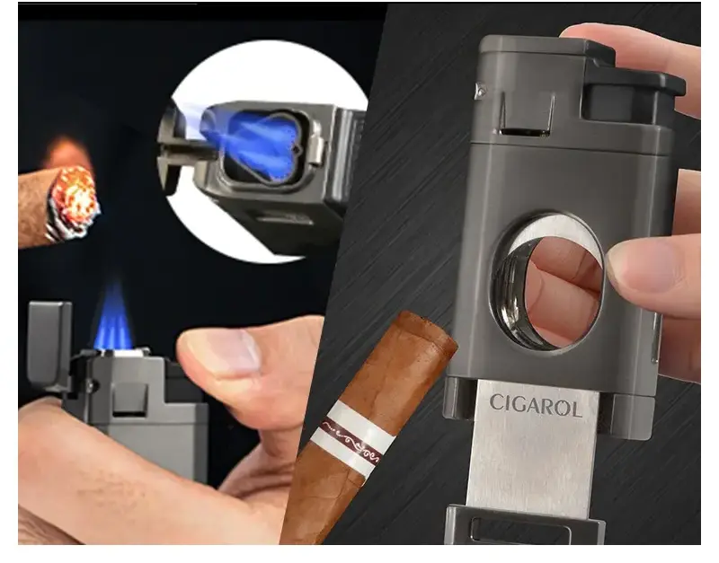 6 Tube Case Lighter Cigar Cutter 2-in-1 Moisturizer Multi-functional Set Travel Accessories Cigar Puncher Mechero Gift Humidor