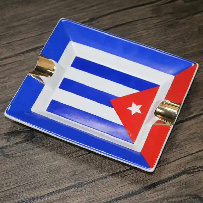 Ceramic Ashtray Creative European Cigar Ashtray Cuban Flag Commemorative Smoke Bowl Hotel KTV Special Cigar Accessories