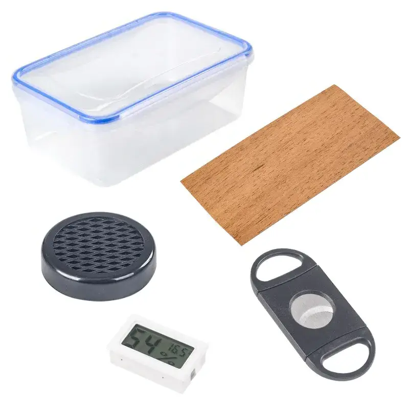 Plastic Humidor Seal Smoking Tool Set Transparent Box Storing Portable To Keep Protected Cigar Box Gift Cedar Chips Cigar Cutter