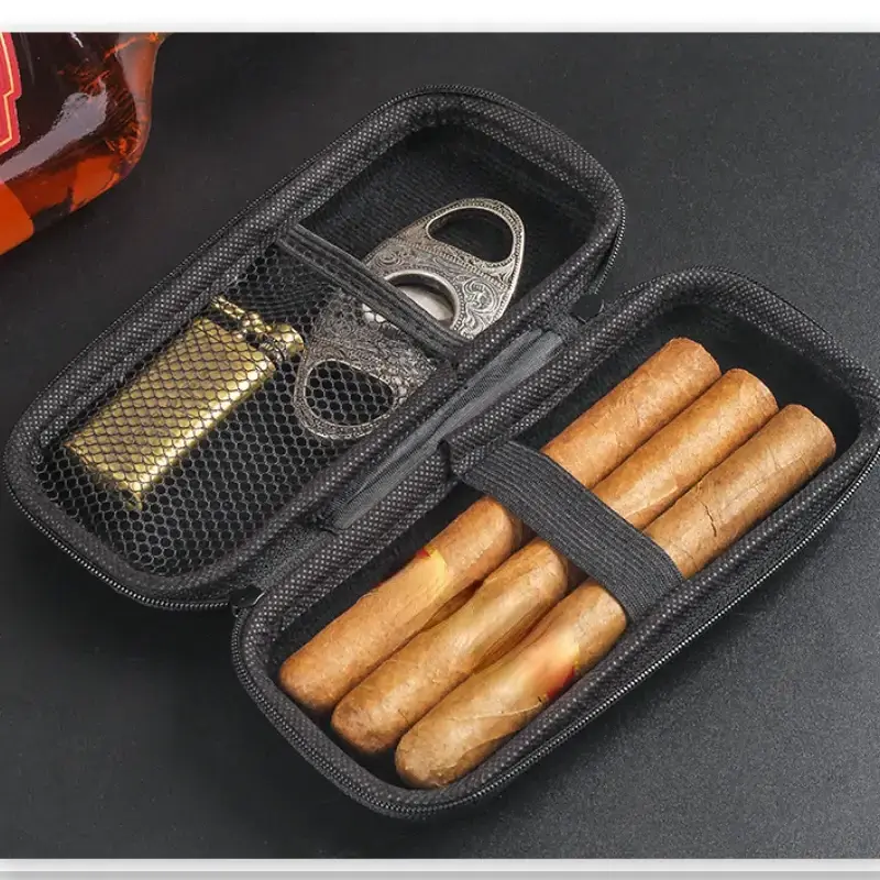 Leather Cigar Case Carrying Bag 6 Tube Zipper Cigar Storage Box Outdoor Portable Travel Men's Cigar Carrying Bag