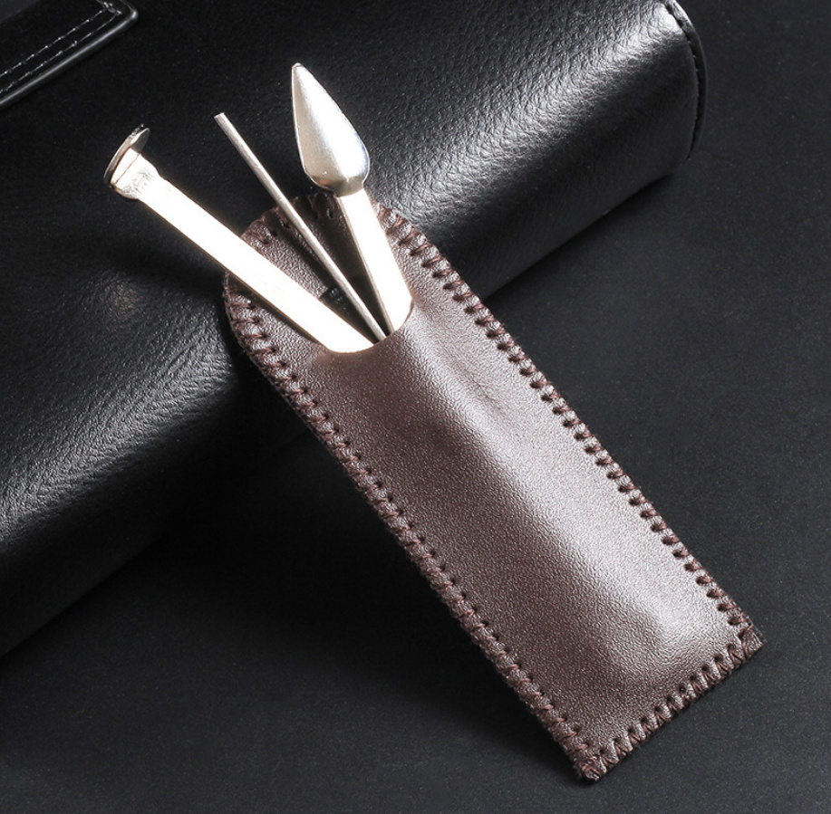 Tobacco Pipe Cleaner Knife Leather Case Bag 3-in-1 Pipe Presser Pressing Rod Pass Needle Tobacco Pipe Cleaner Tamper Tool