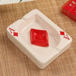 Ceramic Ashtray European Poker Creative Red Heart Square Ashtray Living Room Smoking Table Tray Craft Decoration Ashtray Outdoor