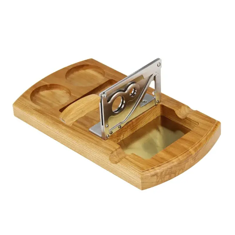 Cigar Cutter Table Oak Ashtray Sharp Cigar Cutting Double Bore Cedar Table Wood with Stainless Steel Knife Cigar Scissor