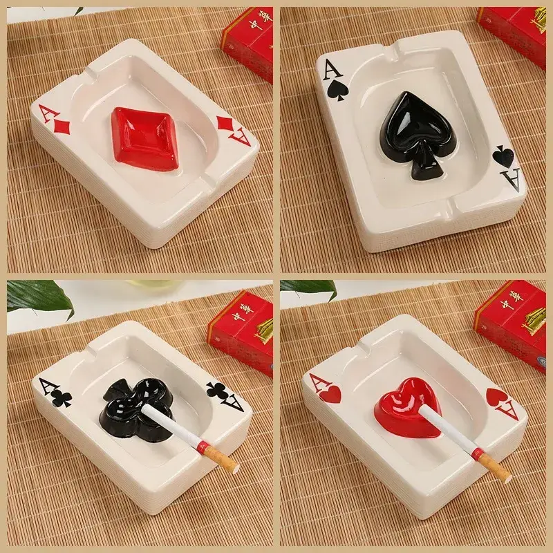 Ceramic Ashtray European Poker Creative Red Heart Square Ashtray Living Room Smoking Table Tray Craft Decoration Ashtray Outdoor