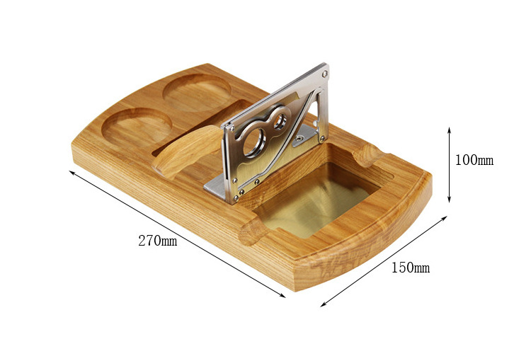 Cigar Cutter Table Oak Ashtray Sharp Cigar Cutting Double Bore Cedar Table Wood with Stainless Steel Knife Cigar Scissor