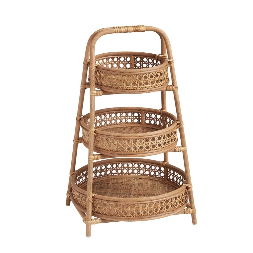 Round Rattan 3 Tier Standing Shelf Storage Tower Shelf Rack Shelving Racking For Home Decoration Made in Vietnam