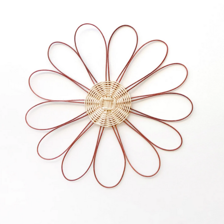 Set of 3 Brown and Natural Handmade Rattan Daisy Wall Decor, Hanging Wall Home Decoration in Vietnam Wholesale