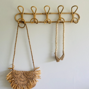 Boho typed rattan coat clothes hanger rack with 5 hook, Rattan Wall Decor wholesales