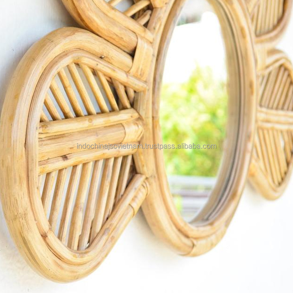 Hanging Flower Rattan Mirror Wall Decor Wholesale made in Vietnam